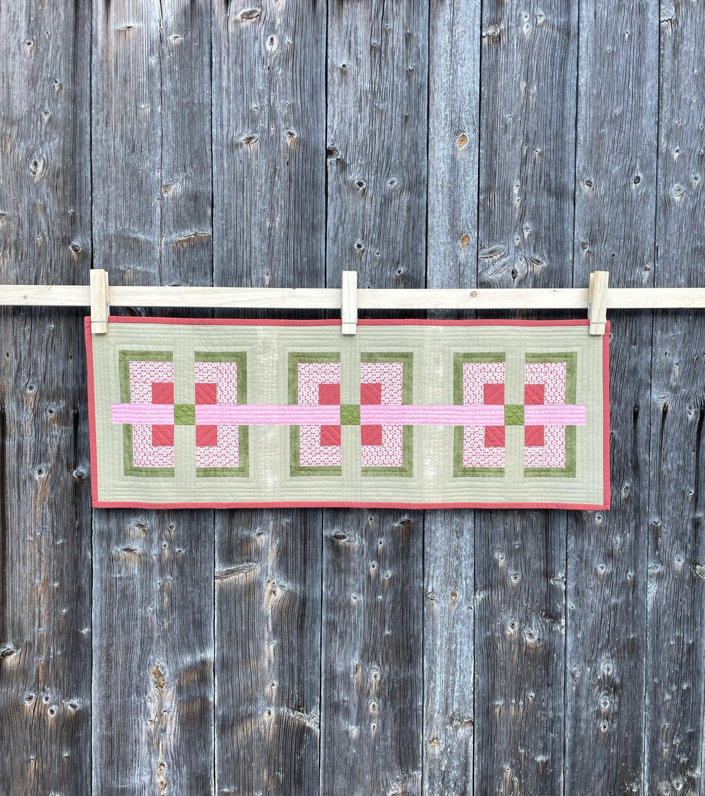 Squares in squares with a stripe. Table runner.