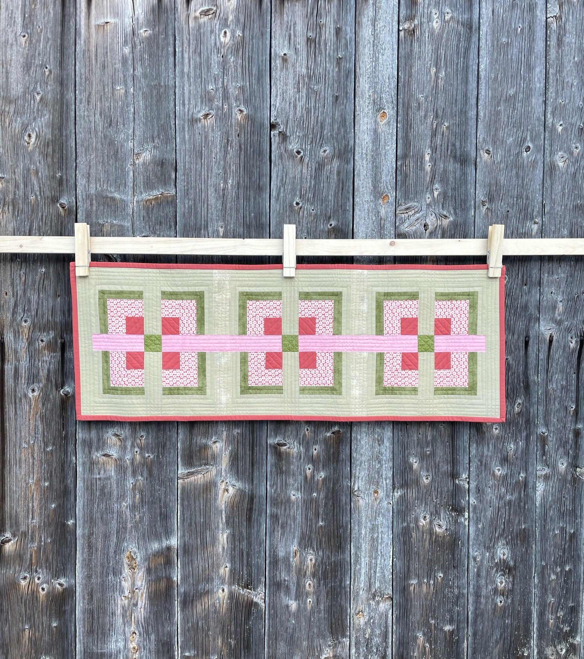 Squares in squares with a stripe. Table runner.
